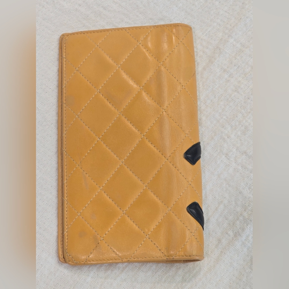 Chanel Cambon Long Leather Wallet Beige Black CC Passport Travel Yen Case Clutch - Picture 12 of 16